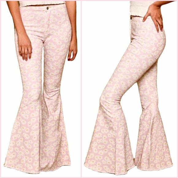 Pink Daisy Floral Bell Bottom Jeans- sku: 9152 - Picture 1 of 7